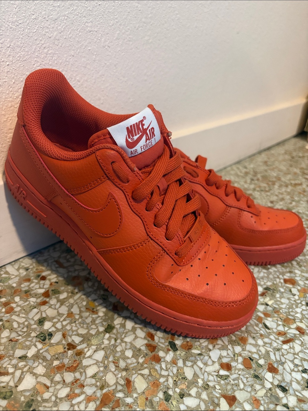 Nike Air Force 1 Low ‘07 - Triple Orange Leather Sneakers Womens 7